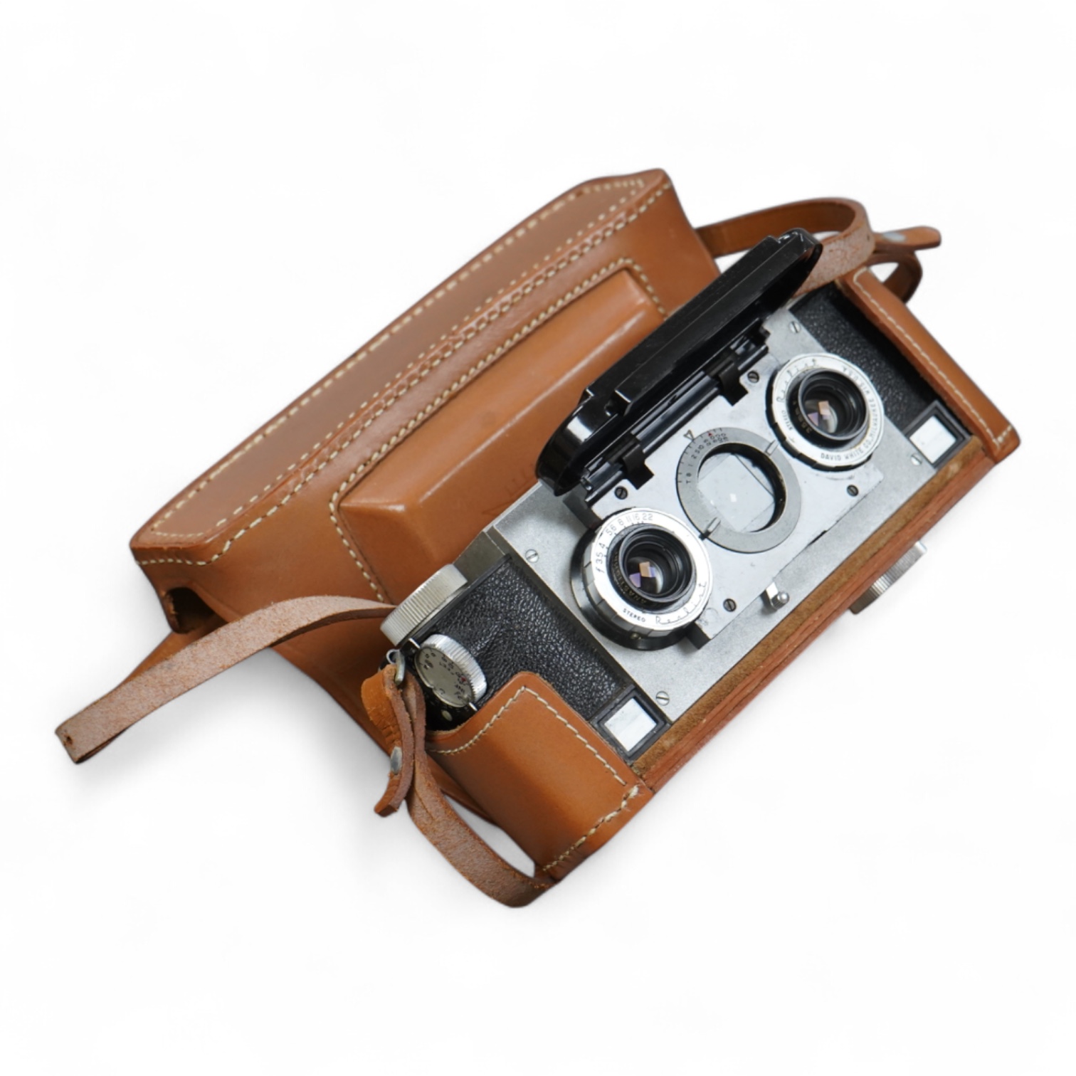 A David White 35mm stereo realist camera, F3.5 Lens, with case